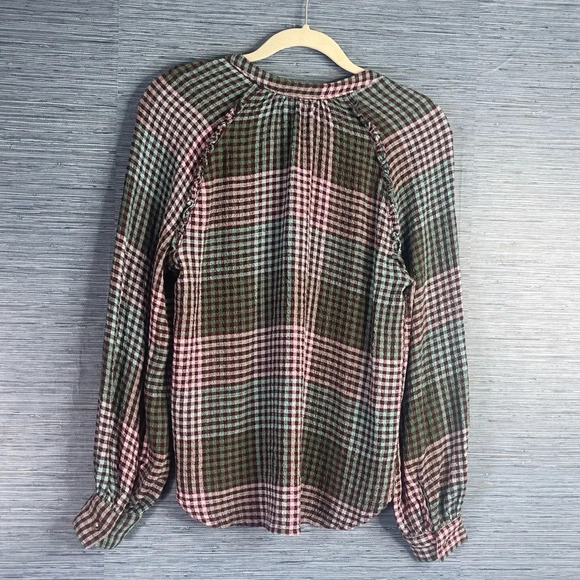 Pilcro The Romy Plaid Relaxed Buttondown Shirt - Size XS, Pink & Green - Picture 8 of 8